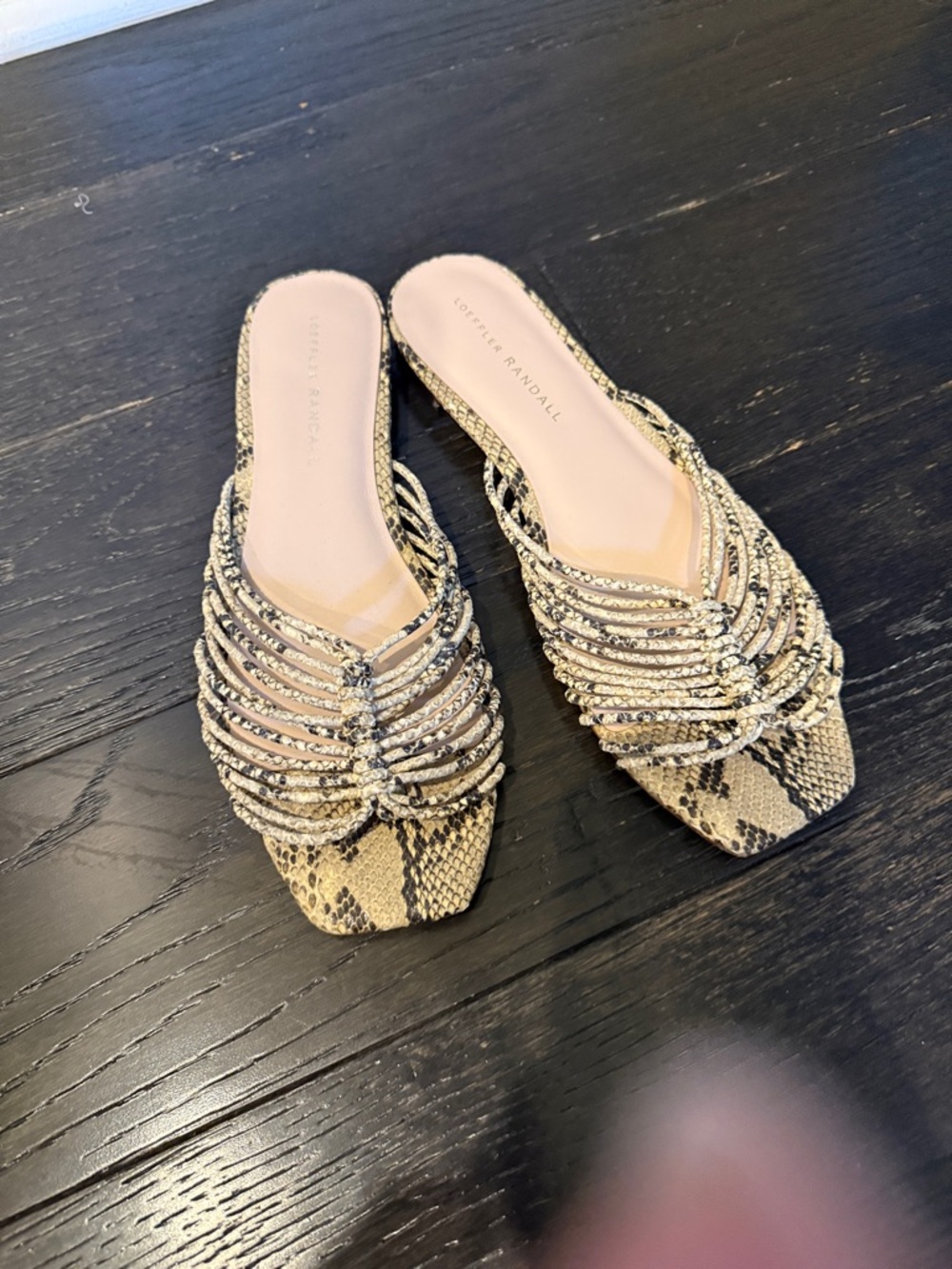 Loeffler Randall Gold Snakeskin Slide Mules